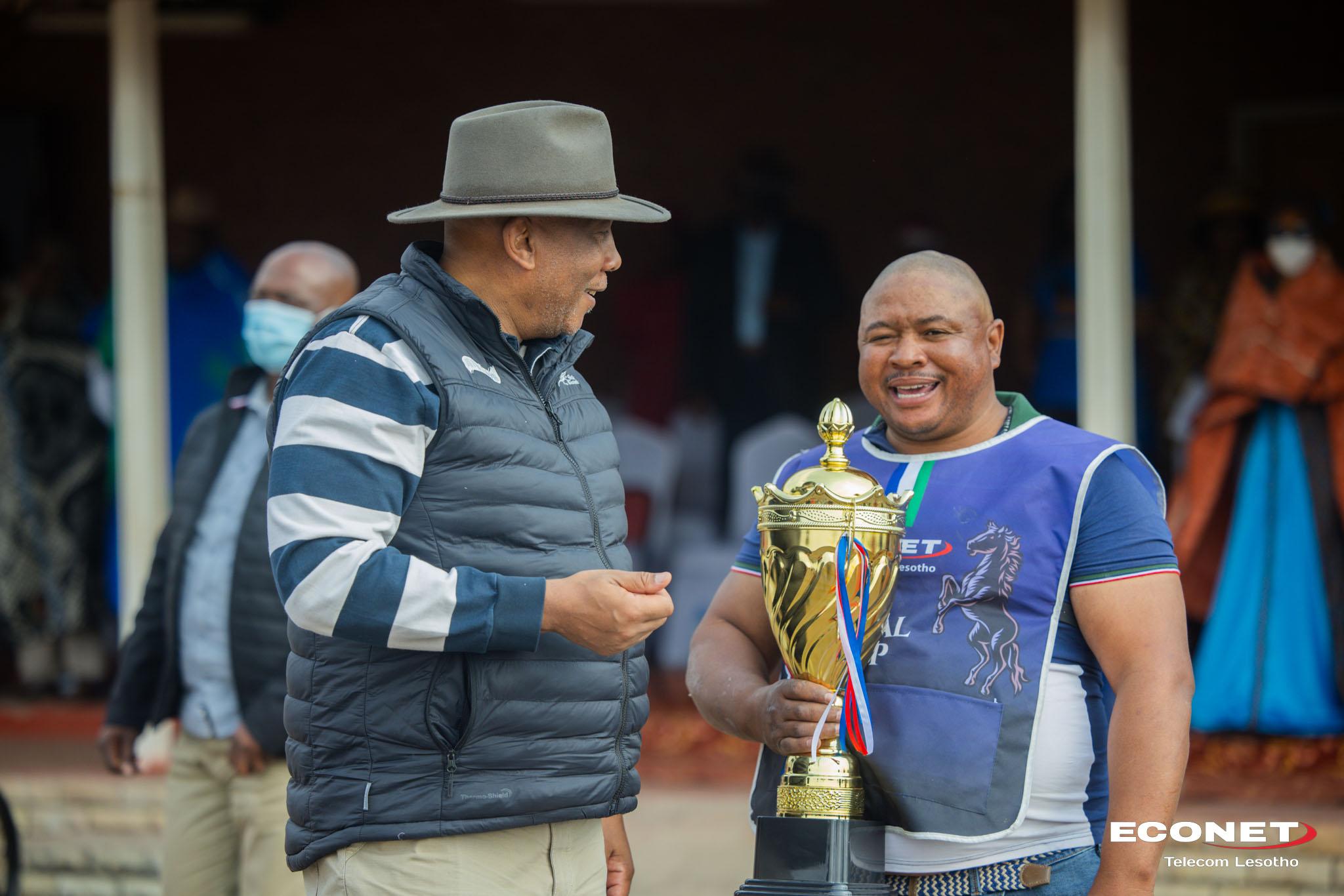 His Majesty King Letsie III at the 2023 Royal Cup with the winner Mokwena