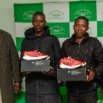 From left, Ts’epo Lethobane from the office of Maseru District Admnistrator, two short-distance runners, Tefo Malataliana and Head of Sales and Marketing of Sentebale Gap Funeral Services, Ts’epo Leboto