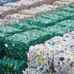 Bales of plastic for recycling.