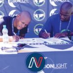 Masianokeng Sports Academy president Tlokotsi Ndlovu and Moonlight Enterprise Ink Managing director, Chakane Sepetla signing a partnership agreement