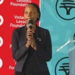 The CEO of FNB Lsotho, Delekazi Mokebe at the launch of Ha u felle mona